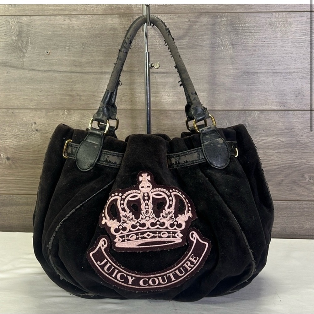 Vintage Pink Black Juicy Couture Tote Bag Purse Handbag Velour Y2K Daydreamer